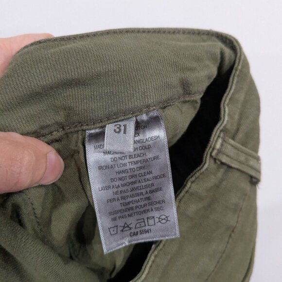 Harlow Button Fly Hi-Rise Distressed Denim Jean Shorts Olive Green Size 31 - Picture 5 of 5